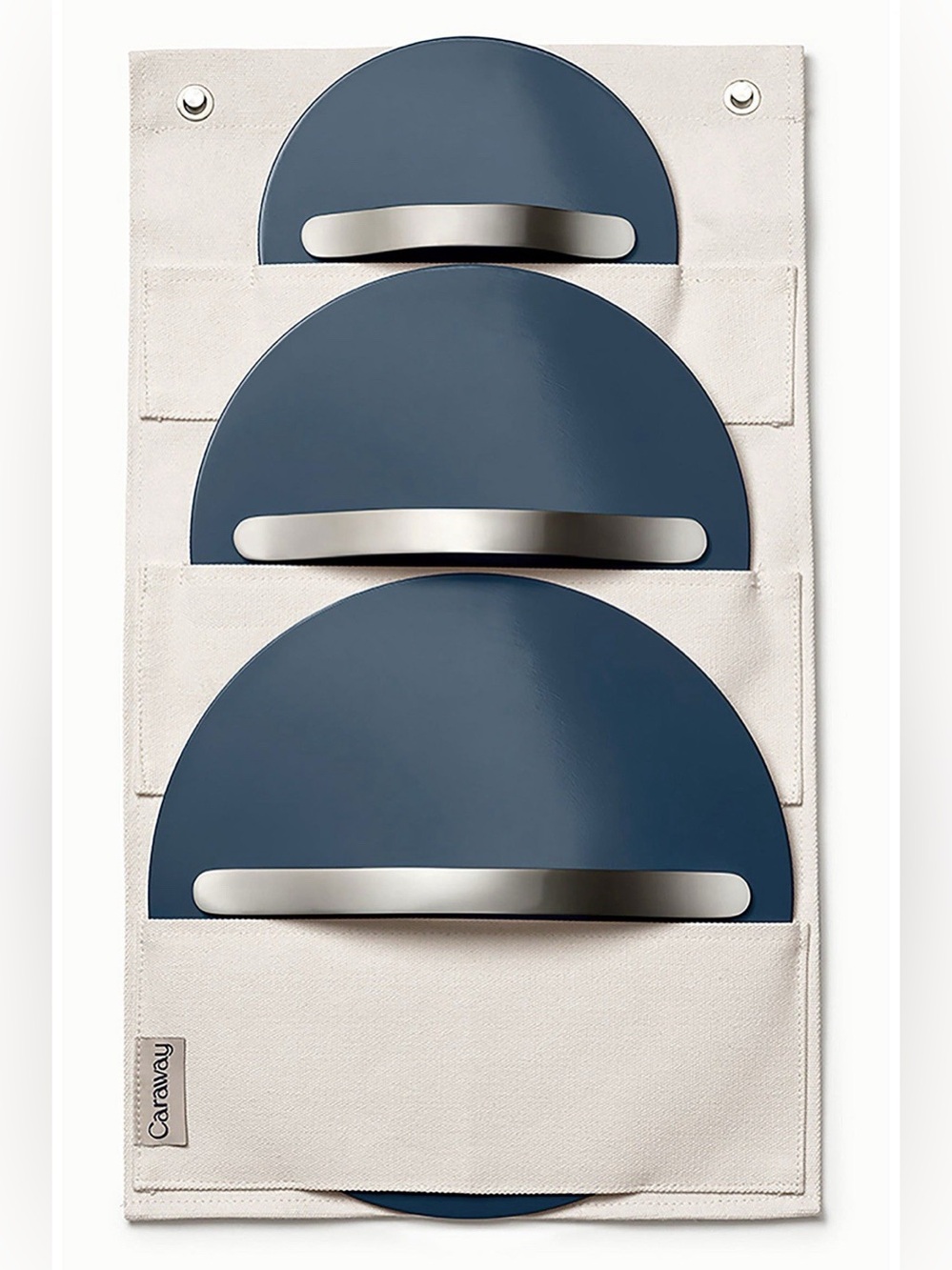 Caraway Canvas 3 Lid Holder Organizer with Hooks - Beige Kitchen Storage